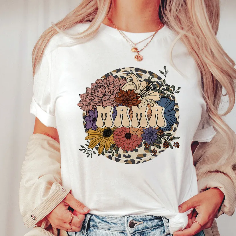 Mama Mother Day Letter Printed Crewneck Short-Sleeved T-Shirt