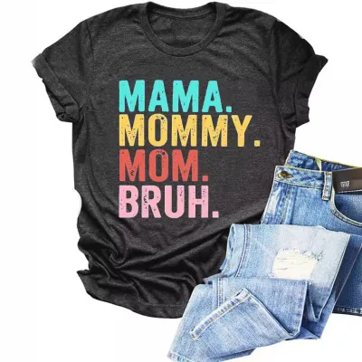 Women Mama Mom Letter Printed Colored Cotton T-Shirt