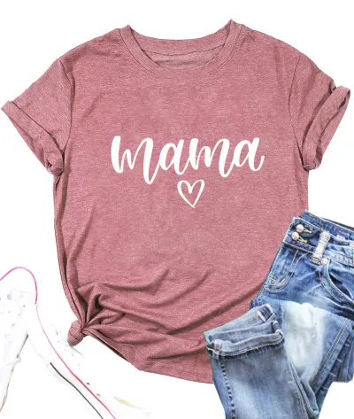 Women Mama Mom Letter Printed Colored Cotton T-Shirt