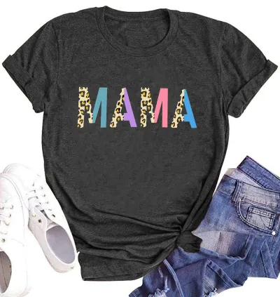 Women Mama Mom Letter Printed Colored Cotton T-Shirt