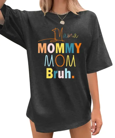 Women Mama Mom Letter Printed Colored Cotton T-Shirt