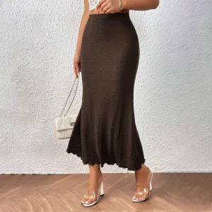 Women Fashion Elegant Solid Color High Waist Knitted Jacquard Fishtail Skirt