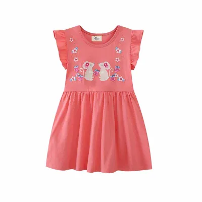 Kids Toddler Girls Cute Cartoon Print Short Sleeve Princess Dress Cotton Knit