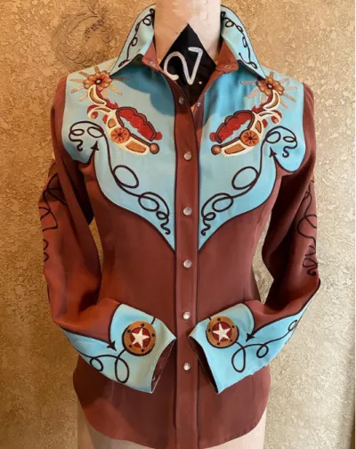 Women Casual Western Geometric Pattern Printed Lapel Long-Sleeve Single Breasted Blouse