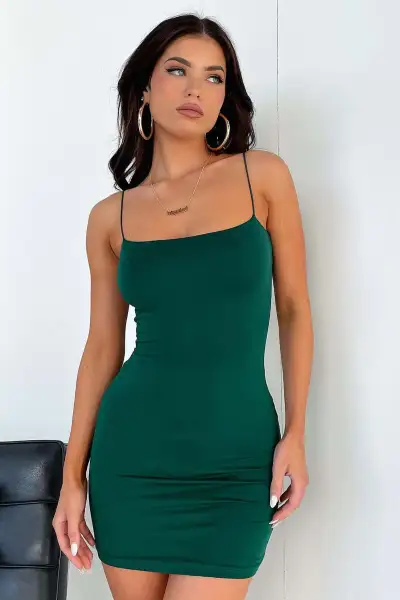 Women Sexy Solid Color Spaghetti Strap Slim Fit Sleeveless Mini Dress