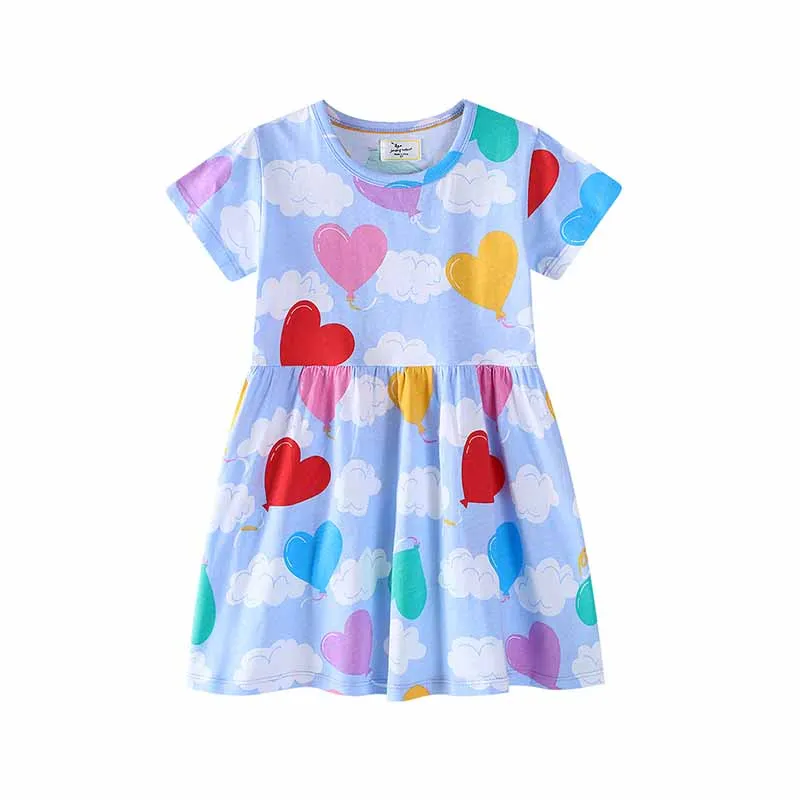 Kids Toddler Girls Casual Cute Heart Print Short Sleeve Princess Dress