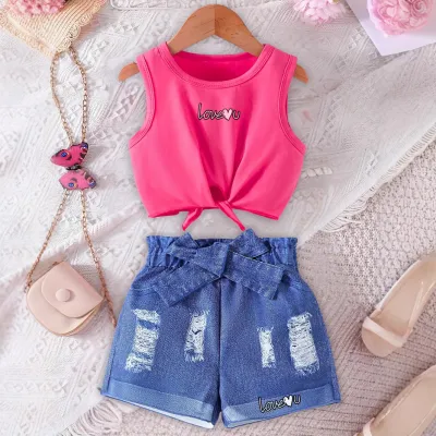 Wholesale Kids Toddler Girls Casual Cute Print Short Sleeve Top Trousers Sets