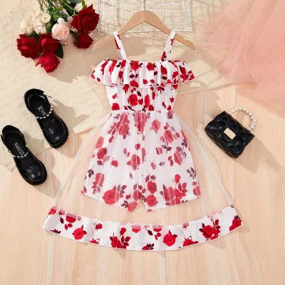 Kids Toddler Girls Casual Cute Flower Pattern Strap Dress A-Line