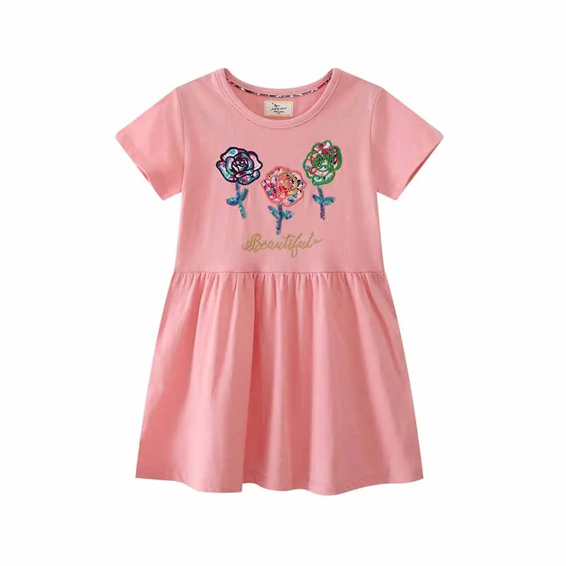 Kids Toddler Girls Casual Cute Cartoon Pattern Short Sleeve Knit Cotton Dress