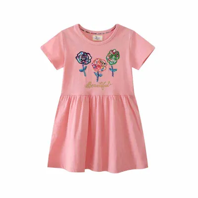 Kids Toddler Girls Casual Cute Cartoon Pattern Short Sleeve Knit Cotton Dress