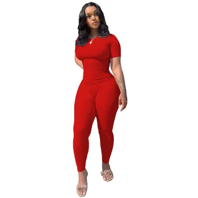 Women Casual Solid Color High Elastic Extra Long Sleeve Top Tight Pants Set