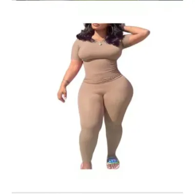 Women Casual Solid Color High Elastic Extra Long Sleeve Top Tight Pants Set
