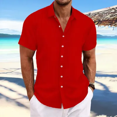 Men Casual Linen Stripe Lapel Cardigan Shirt with Epaulettes Long Sleeve Loose