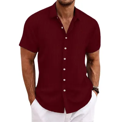 Men Casual Linen Stripe Lapel Cardigan Shirt with Epaulettes Long Sleeve Loose