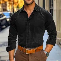 Men'S Fashion Solid Color Lapel Short Sleeve Loose Shirt