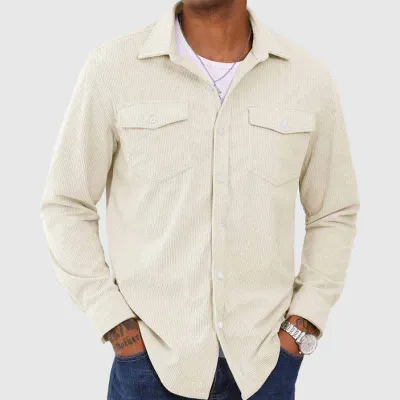 Men Spring Autumn Casual Corduroy Solid Color Long Sleeve Lapel Workwear Shirts