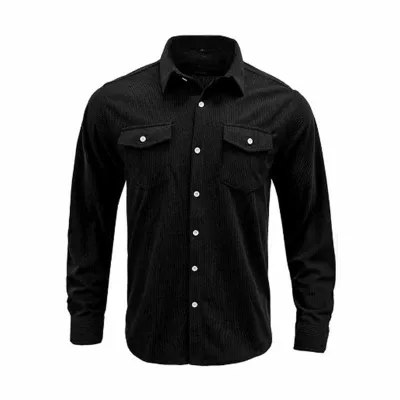 Men Spring Autumn Casual Corduroy Solid Color Long Sleeve Lapel Workwear Shirts