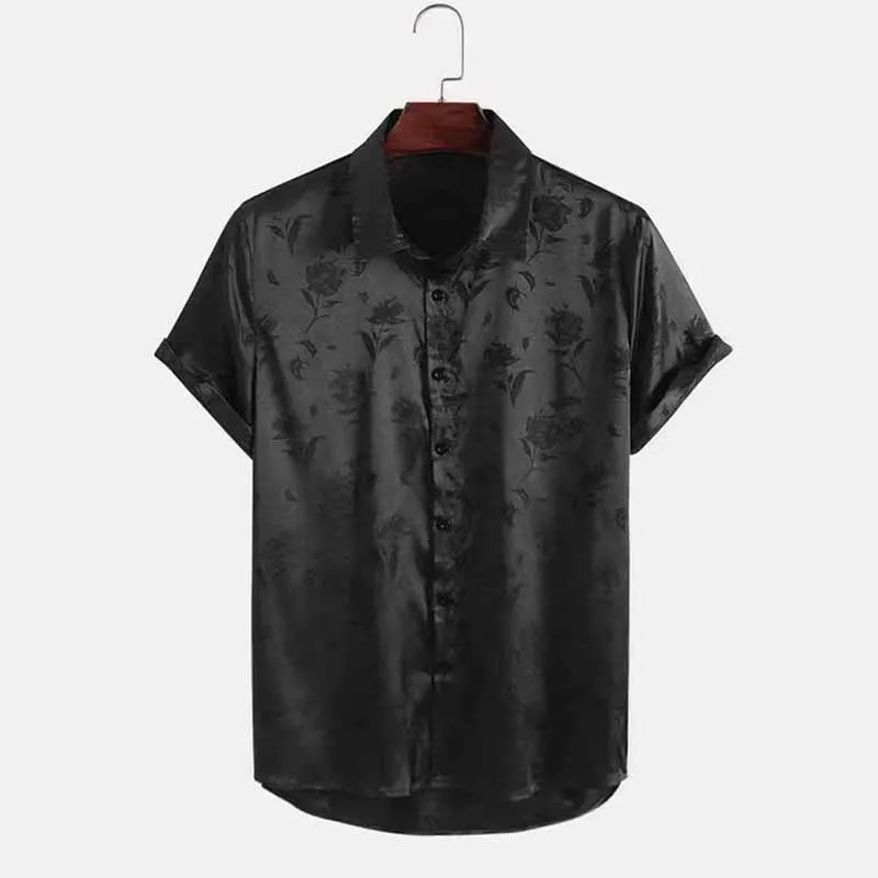 Men's Light Business Satin Jacquard Short Sleeve Lapel Shirt