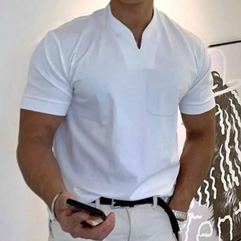 Men Casual Basic Plus Size Solid Color Short Sleeve V Neck T-Shirt