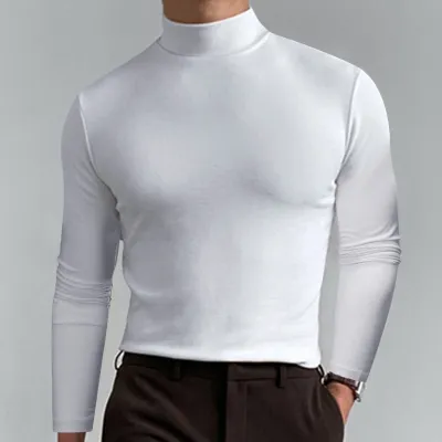Men Casual Basic Solid Color Long Sleeve Slim Fit Turtleneck T-Shirt