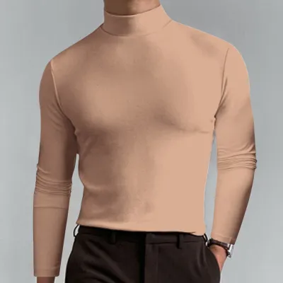 Men Casual Basic Solid Color Long Sleeve Slim Fit Turtleneck T-Shirt