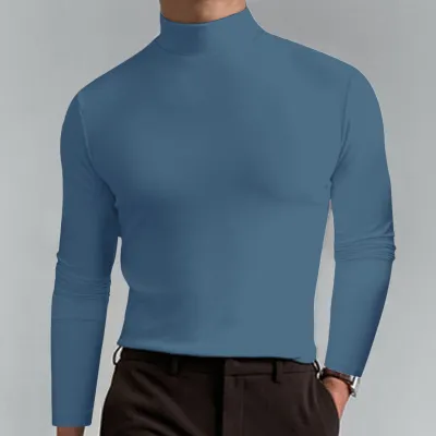 Men Casual Basic Solid Color Long Sleeve Slim Fit Turtleneck T-Shirt