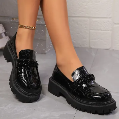 Women Fashion Casual Stone Pattern Chain Thick Bottom Loafers