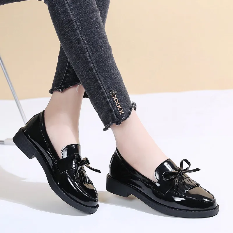 Women Fashion Casual Solid Color Bowknot Round Toe Slip On Loafers