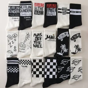 Men Fashion Casual Printed Long Tube Socks