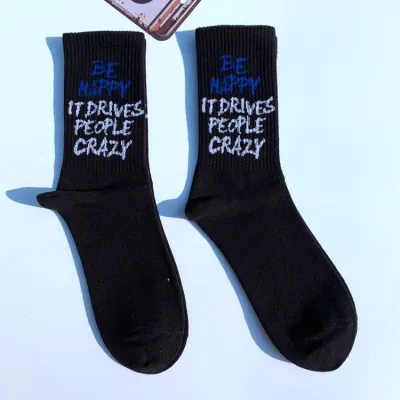 Men Casual Trend Letter Printed Cotton Long Socks