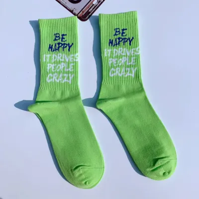 Men Casual Trend Letter Printed Cotton Long Socks