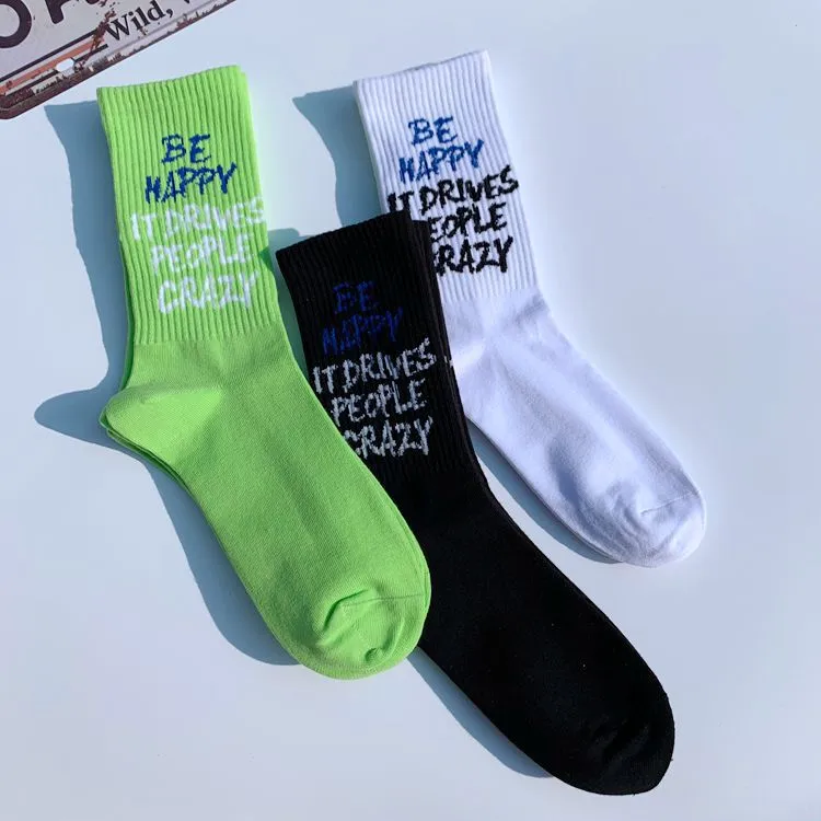 Men Casual Trend Letter Printed Cotton Long Socks