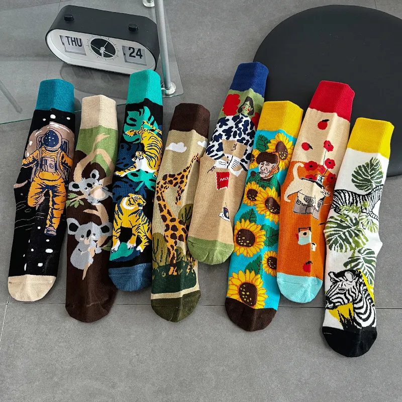 Men Fashion Casual Graffiti High-Top Knee Socks