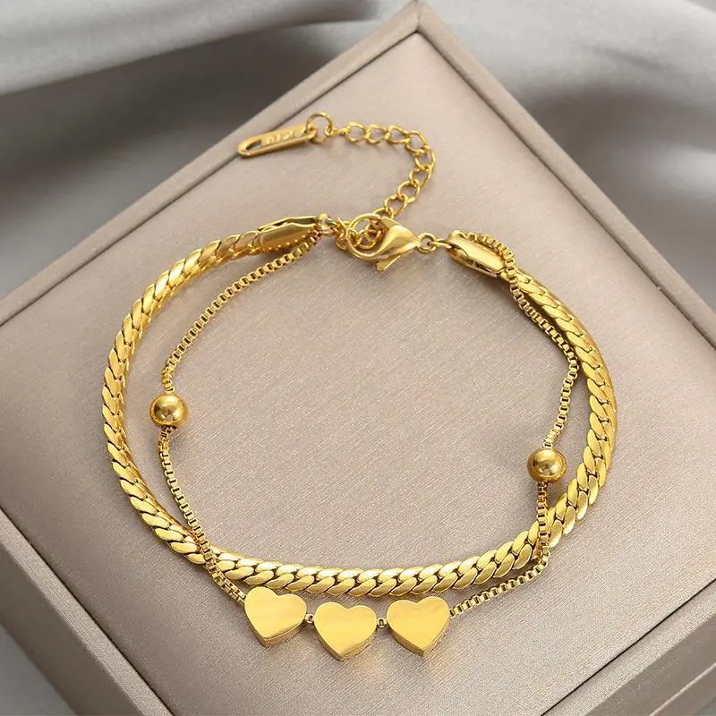 Women Fashion Casual Multi-Layer Love Pendant Titanium Steel Bracelet