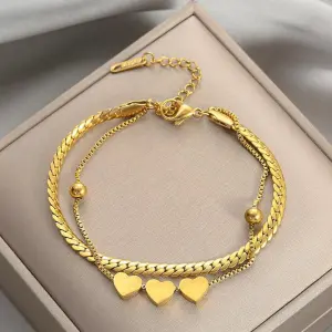 Women Fashion Casual Multi-Layer Love Pendant Titanium Steel Bracelet