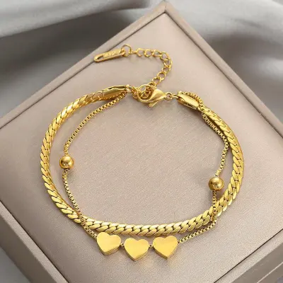 Women Fashion Casual Multi-Layer Love Pendant Titanium Steel Bracelet