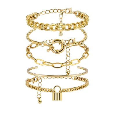 Women Fashion Punk Geometric Round Buckle Bracelet Set