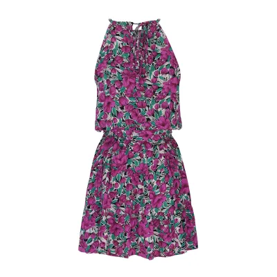 Women Casual Vacation Floral Printed Halter-Neck Sleeveless Ruffled Loose Dress