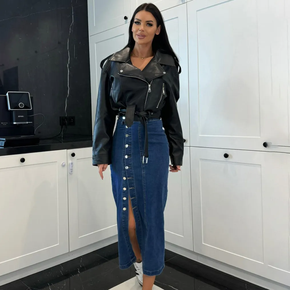 Women's Sexy Irregular Split Button High Waist Slim-Fit Denim Skirt