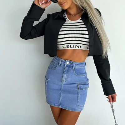 Women High-Waisted Slim-Fit Denim Skirt - Street Style