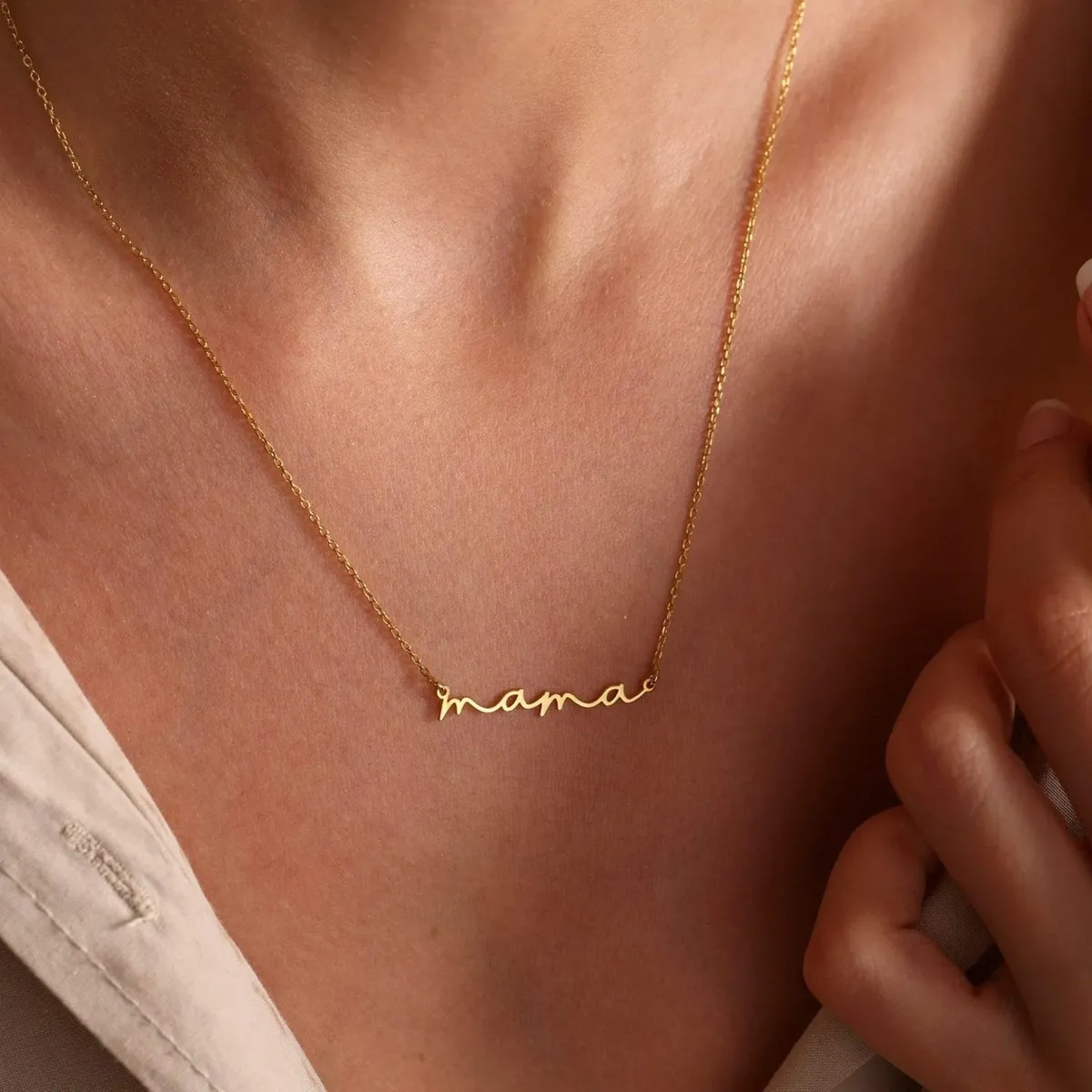 Mother'S Day Simple Letter Necklace Titanium Steel O-Chain