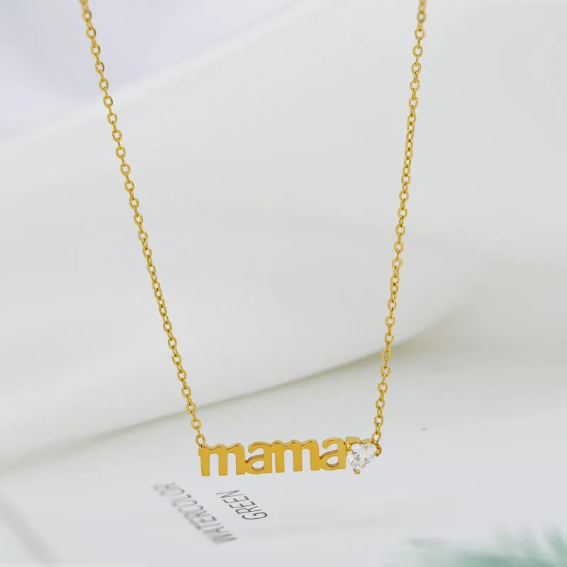 Mother'S Day Fashion Simple Titanium Steel Letter Heart Pendant Necklace
