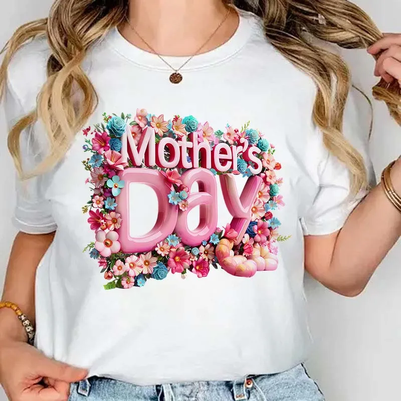 Mother's Day Alphabet Print Plus Size Short Sleeve Mom T-Shirt