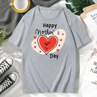 Mother's Day Alphabet Print Plus Size Short Sleeve Cotton Mom T-Shirt