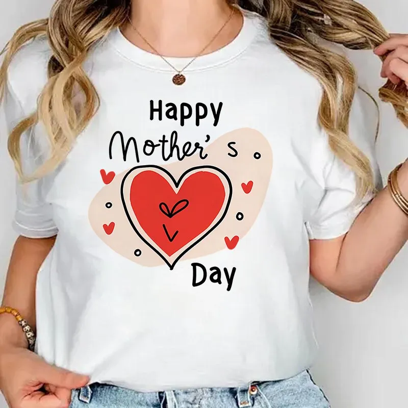 Mother's Day Alphabet Print Plus Size Short Sleeve Cotton Mom T-Shirt