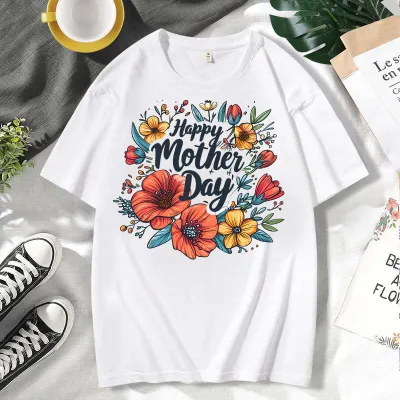 Mother's Day Alphabet Print Plus Size Loose Fit Short Sleeve Cotton T-Shirt