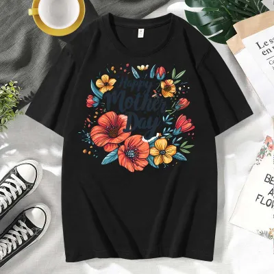 Mother's Day Alphabet Print Plus Size Loose Fit Short Sleeve Cotton T-Shirt