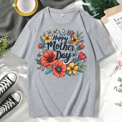 Mother's Day Alphabet Print Plus Size Loose Fit Short Sleeve Cotton T-Shirt