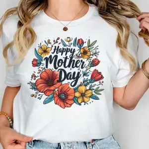 Mother's Day Alphabet Print Plus Size Loose Fit Short Sleeve Cotton T-Shirt
