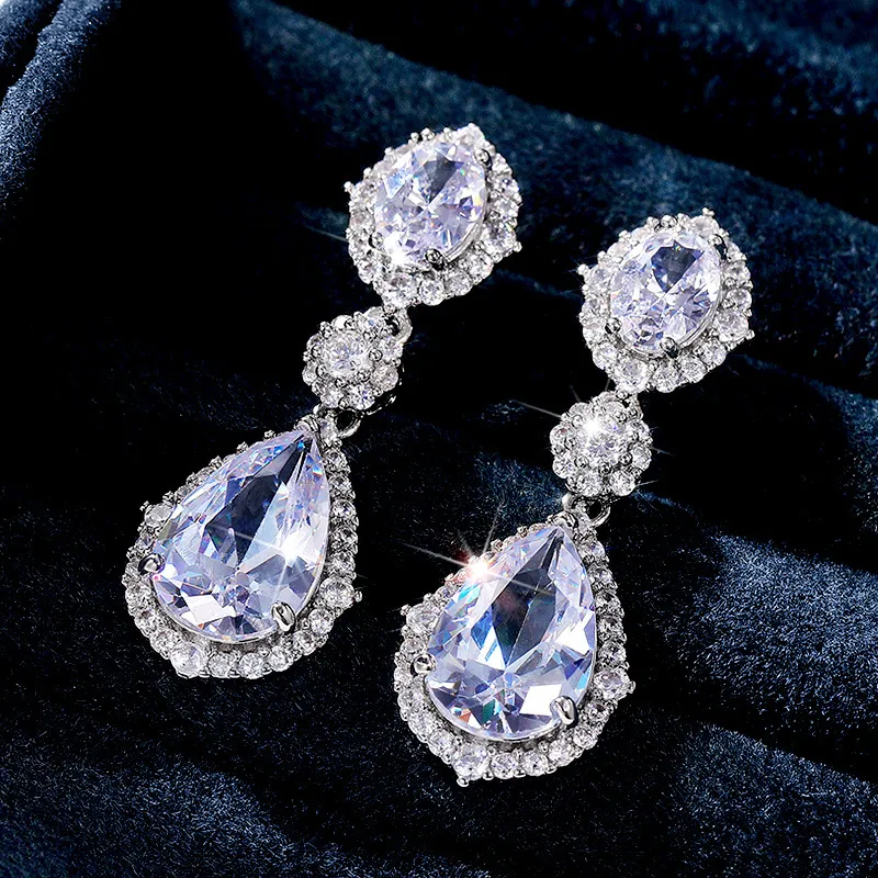 Exaggerated Exquisite Women Zircon Crystal Drop Earrings Copper